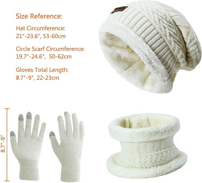 HINDAWI Winter Hat Scarf Gloves Slouchy Beanie Snow Knit Skull Cap Touch Screen Mittens Circle Scarves for Women Men