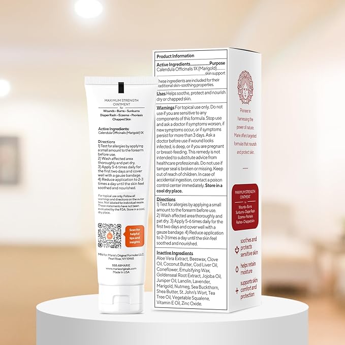 Marie Originals All-Natural Skin Repair and Burn Cream Ointment | First Aid Ointment | Accelerate Wound Healing for General Wounds, Chapped Hands, Cold Sores, Eczema, Psoriasis & Burn. 1.25oz