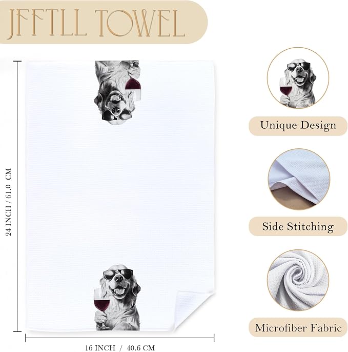 Funny Golden Retriever Kitchen Towels Set of 2, Funny Kitchen Decor, Wine Station Wine Bar Decor, Golden Retriever Owner Gift Hand Towel, Dining Room Decorative Tea Towel Dish Towels 16x24 Inch
