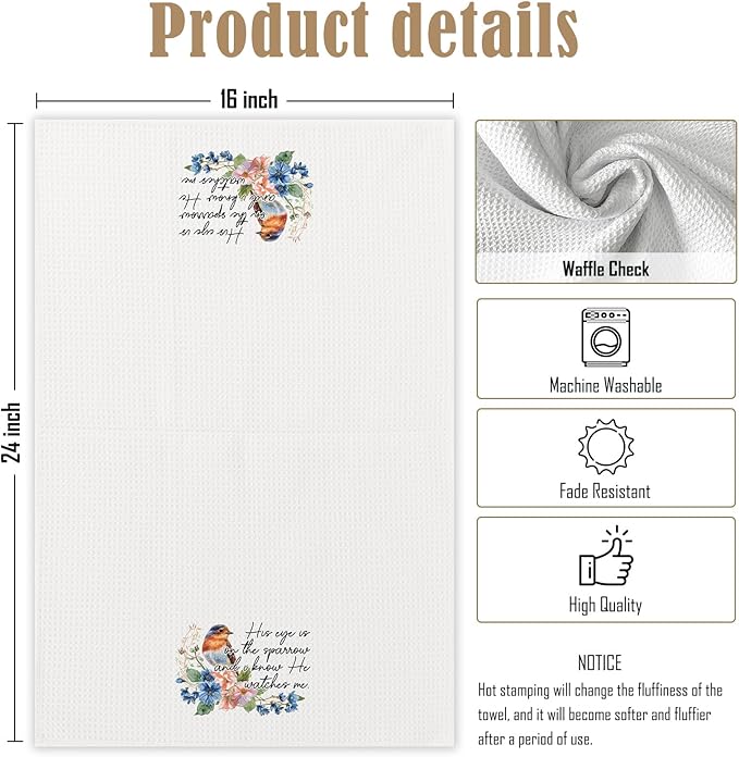 His Eye is On The Sparrow Bird Kitchen Towels,Christian Bird Decor, Religious Scripture Decorative Bathroom Hand Towel, Christian Gifts for Women, Bible Verse Decor Dish Towels for Kitchen