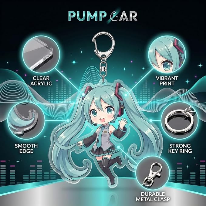 PumpCar Acrylic Keychain Double-Sided Charm Key Ring with Metal Clip Backpack Charm Bag and Car Key Accessory Collectible