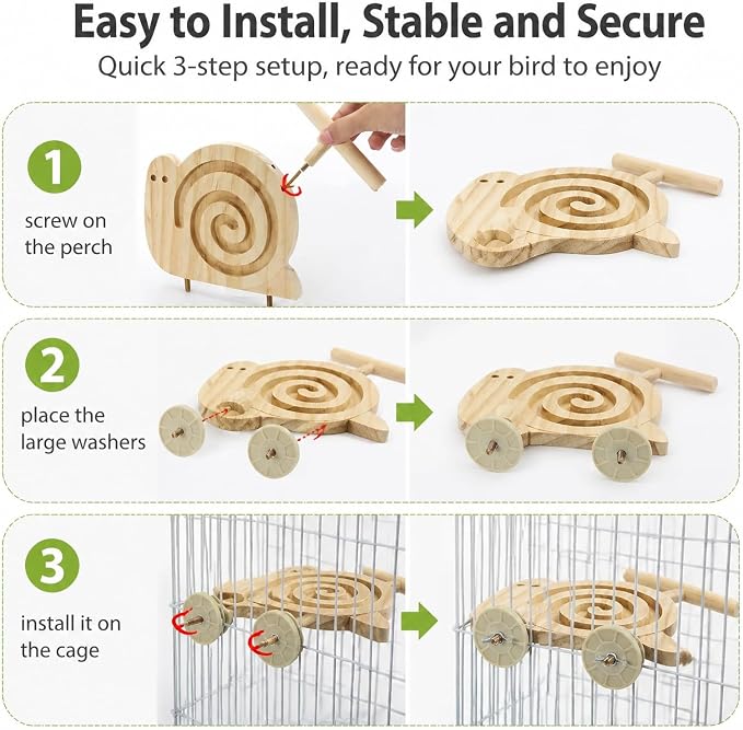 Bird Foraging Toy with Perch, Natural Kiln-Dried Wood Slow Feeder Puzzle Toy for Parakeets, Budgies Cockatiels Conures Relieve Boredom Reduce Seed Mess Prevent Overgrown Beaks for Small & Medium Birds