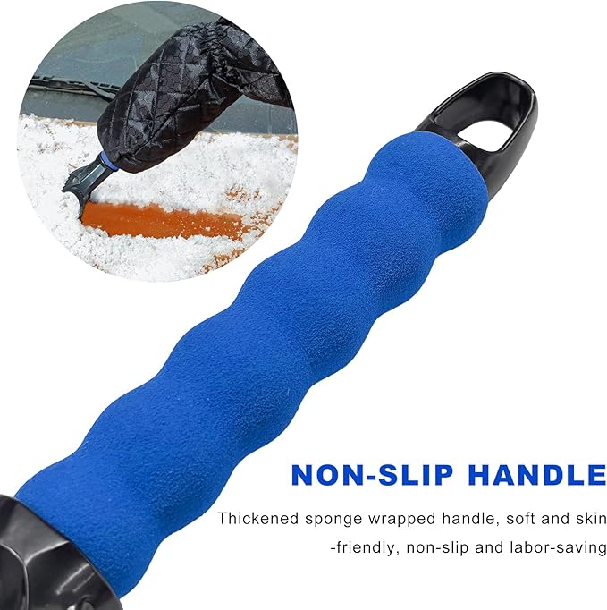 Car Ice Scraper, Auto Windshield Ice Shovel with Warm Thermal Waterproof Glove, Scratch-Free Car Window Snow Scraper Mitt Windproof Winter Cleaning Tool for Most Vehicles (Blue)