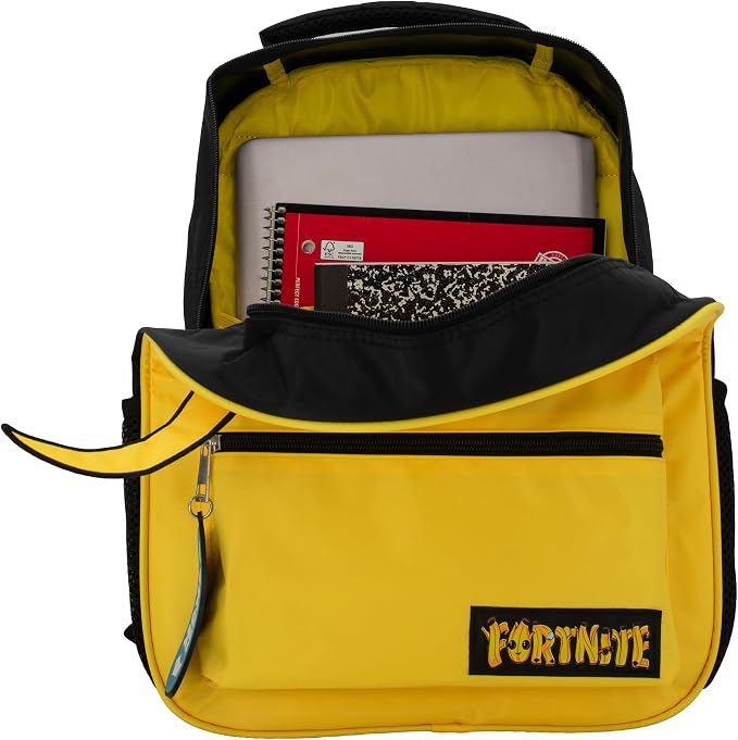 AI ACCESSORY INNOVATIONS Fortnite Peely Backpack for Boys & Girls, 16 Inch Nylon Twill Big Face Schoolbag W/Nana Zipper Pull, Yellow