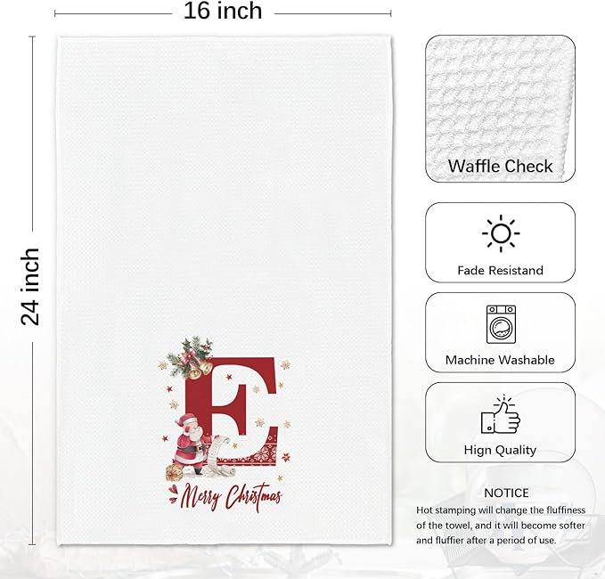 Christmas Initial Letter E Kitchen Towels Personalized Gifts Dish Towels Hand Towels for Kitchen Decorations, Christmas Birthday Gifts for Women, 24x16 Inch