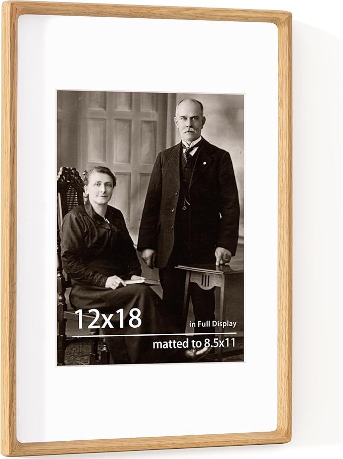 Dreamland 12x18 Picture Frame Solid Teak Wood Matted to 8.5x11 Wedding Picture Frames Handcrafted Rounded Corner with HD Tempered Glass Tabletop or Wall Mount Display, 1 Pack