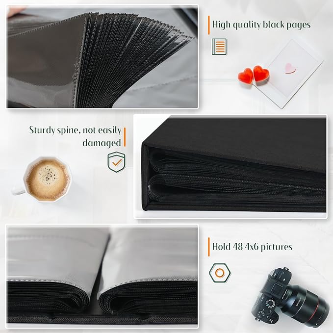 Popotop Photo Album 4x6 48 Pockets for Wedding Gifts,Linen Hardcover Picture Albums for Family Anniversary Baby Vacation Pictures