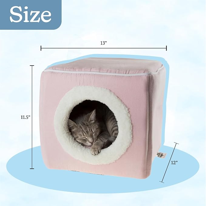 Cat House - Indoor Bed with Removable Foam Cushion - Cat Cave for Puppies, Rabbits, Guinea Pigs, Hedgehogs, and Other Small Animals by PETMAKER (Pink)