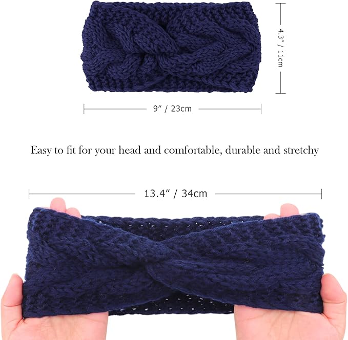 DRESHOW Winter Knit Chunky Headbands for Women Crochet Turban Knitted Ear Warmer Fashion Head Wrap 6 Pack