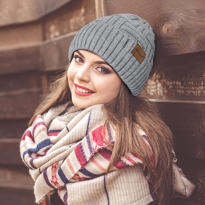 Loritta 3-Pieces Winter Hat Neck Warmer Touchscreen Gloves Set Knit Thick Scarf Beanie Hats Scarves Set Gifts for Women