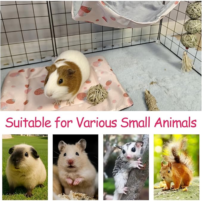 kathson 5 PCS Guinea Pig Hammock Set, Washable Rat Hammock, Guinea Pig Hideout Bed Soft Hamster Hanging Tunnel Mats Small Pets Cage Accessories for Chinchilla, Sugar Glider, Squirrel(Pink)