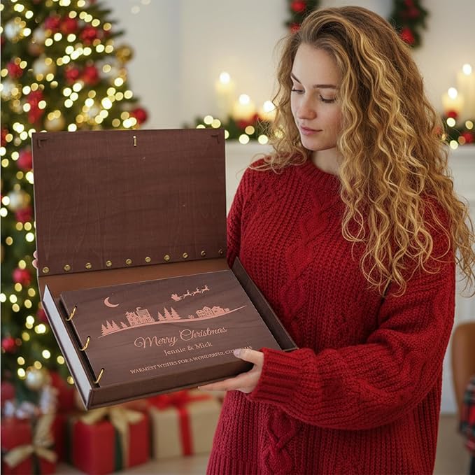 Personalized Wooden Photo Album, Family Christmas Memory Photo Album, Custom Couples Album Scrapbook for Treasured Family, Daughter, Friendship Christmas Gifts