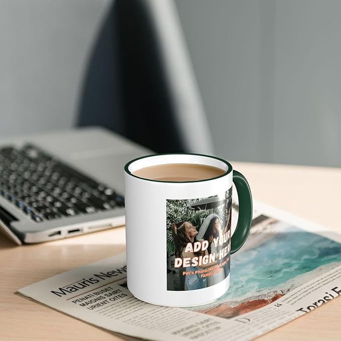 Custom Mugs and Coffee Cups Partial or Full Size Printed Creative Designs Customizable with Your Photos Images Text (Partial, Dark Green)