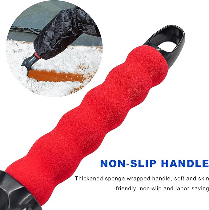 Car Ice Scraper, Auto Windshield Ice Shovel with Warm Thermal Waterproof Glove, Scratch-Free Car Window Snow Scraper Mitt Windproof Winter Cleaning Tool for Most Vehicles (Red)