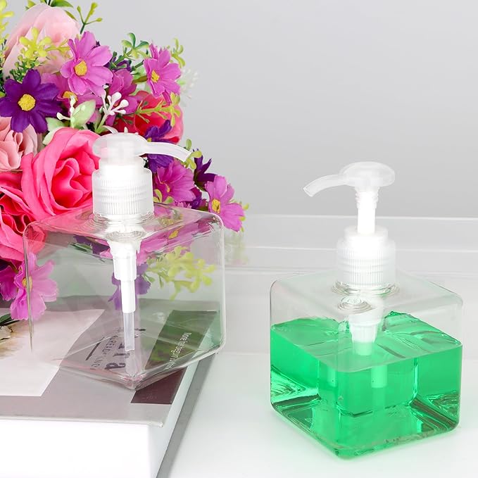 250ml (8.5oz) Pump Bottle Dispenser Jansburg 2 Pack Refillable Square Plastic Lotion Dispenser Empty Lotion Pump Bottle for Essential Oil Soap Lotion Shampoo Bathroom Travel Clear
