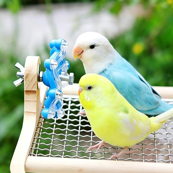 Bird Perches Platform,Stainless Steel Bird Stand with Rotating Spinner & Natural Cork Chew Toy,9.1''L*6.5''W*4.3''H Grid Parrot Perch Stand Shelf,Bird Cage Accessories for Small/Medium Parrots