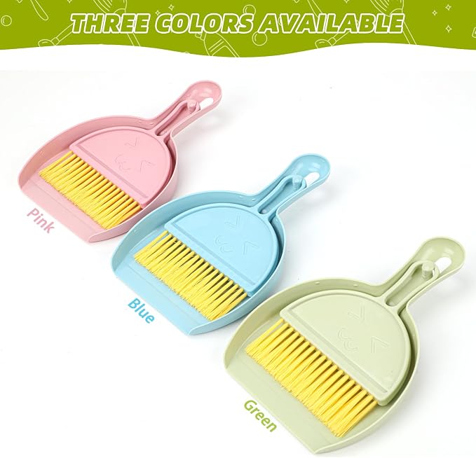 RYPET Mini Dustpan and Brush Set, Small Pet Cage Cleaner(Green) | Bunny Litter Box Brush, Fits Cage Corners, Hanging Hole Storage, Durable not Leak Ash