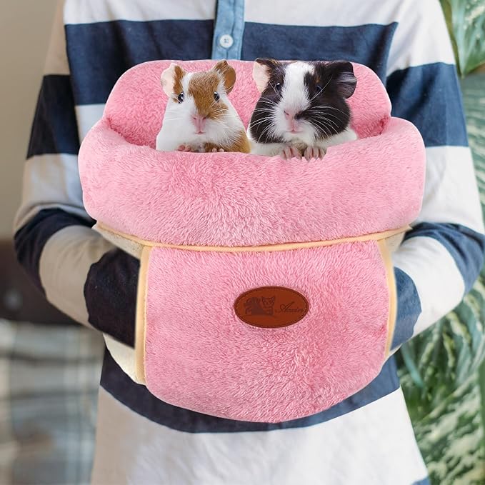 YUEPET Guinea Pig Bed, Warm Fleece Slipper Cuddle Cave, Pink | Cozy Guinea Pig House, Portable Guinea Pig Hideout, Thick Coral Fleece, Washable Cushion, Folds Flat for Storage