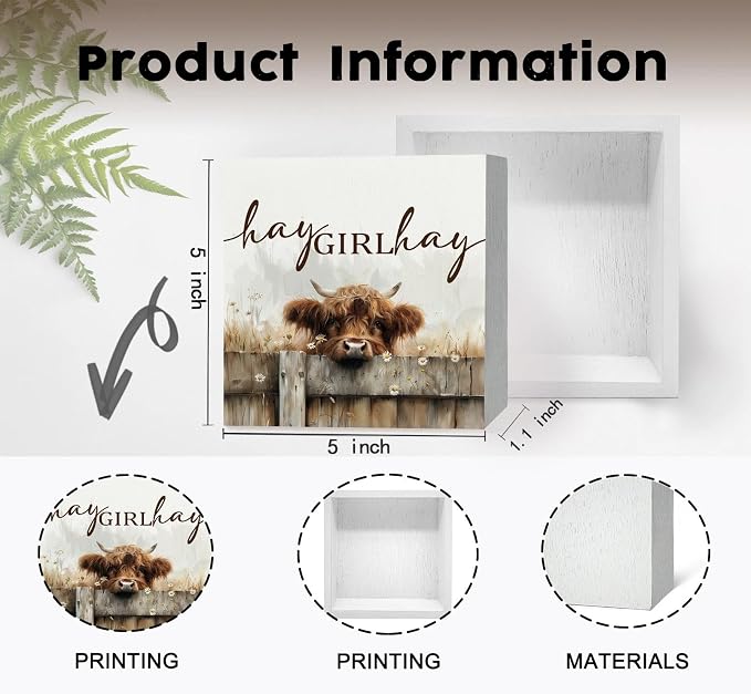 Highland Cow Bathroom Decor Sign - Farmhouse Western Animal Bathroom Decor,Rustic Farm Animal Hay Girl Hay Signs,Highland Cow Gifts for Women Signs & Plaques