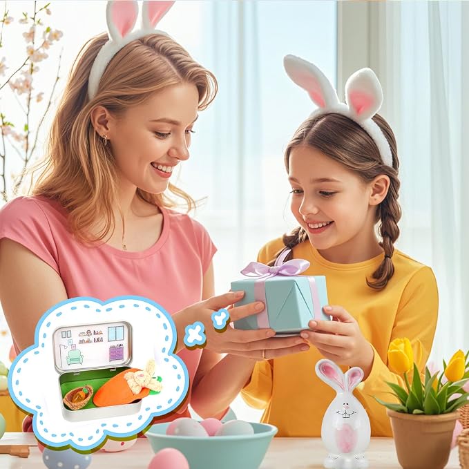 Little Pocket Bunny DIY Pet Adoption Easter Basket Travel Buddy | Little Pocket Bunny collectible in tin box, desk decor gift for office, coworker, Easter gift and animal lovers
