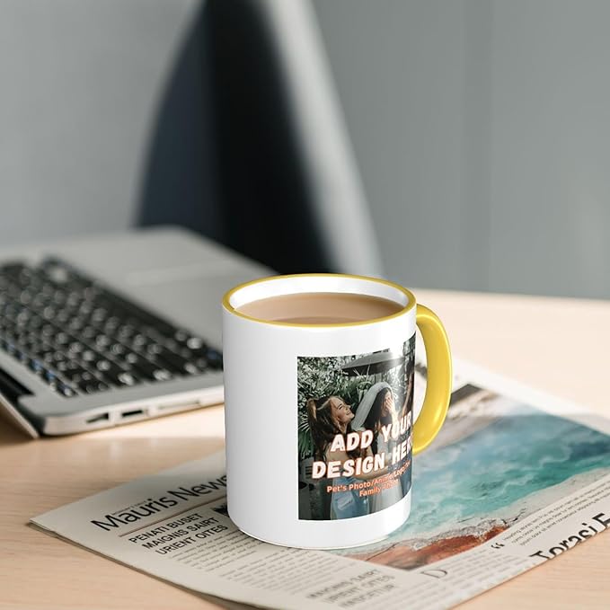 Custom Mugs and Coffee Cups Partial or Full Size Printed Creative Designs Customizable with Your Photos Images Text (Partial, Yellow)