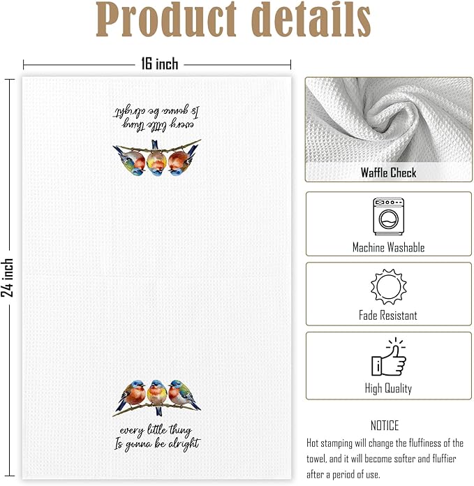 Every Little Thing is Gonna Be Alright Kitchen Towels, Bird Decor Dish Towels for Kitchen, Inspirational Bird Decorative Hand Towel for Bathroom, Motivational Gifts for Women