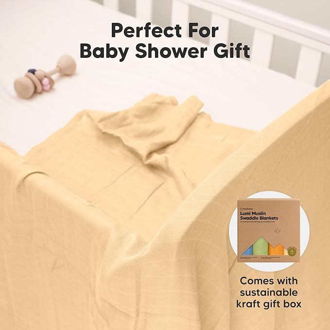 4-Pack Muslin Swaddle Blankets for Boys, Girls - Organic Baby Swaddles for Newborns, Soft & Breathable Receiving Baby Blankets for Girl, Boy, Neutral, Newborn Essentials Gift (Primeval)