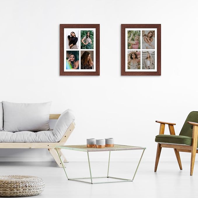 11x15 Picture Frame Display 4 opening 5x7 Picture Frame Collage,Multi Photo Frame with Mat,Plexiglass,Horizontal and Vertical Formats for Wall Decor,Walnut Wood Grain