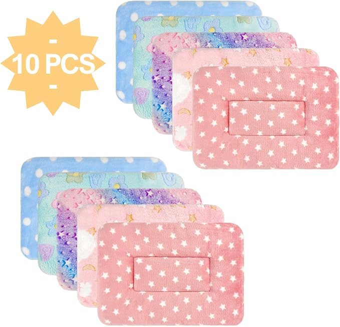 10PCS Guinea Pig Bed, Soft Rabbit Bedding, Fleece Bunny Mat | Warm Plush Cage Liner, Sleeping Blanket for Hamster Ferret Squirrel Hedgehog Rat