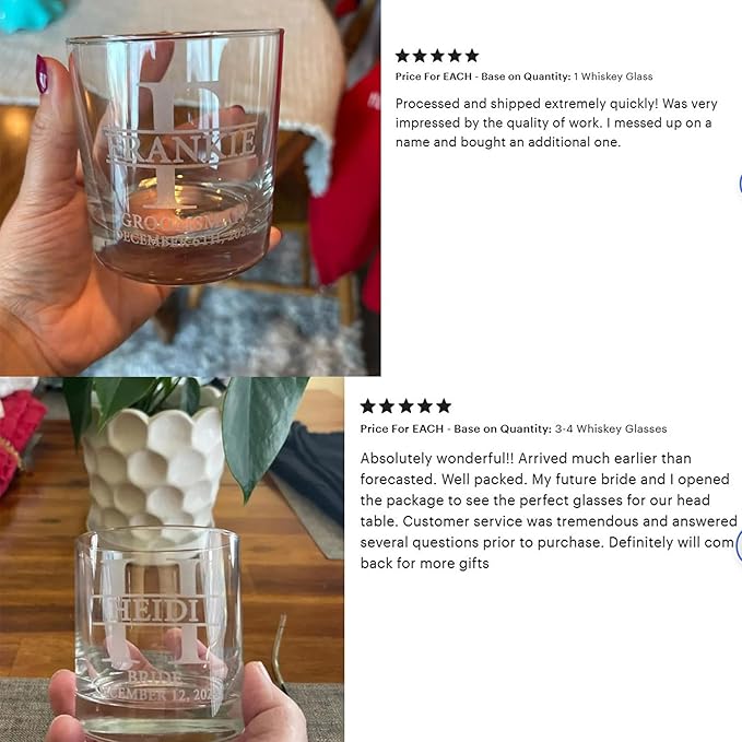 Set Of 8, Personalized Whiskey Glass For Groomsman Gifts, Best Man, Groom, 11oz Old Fashioned Custom Monogrammed Whiskey Glass