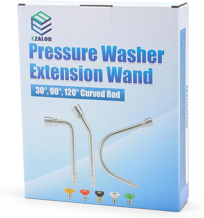 Pressure Washer Extension Wand-30ยฐ, 90ยฐ, 120ยฐ Gutter Cleaner Attachment Kit with 5 Nozzle Tips, 1/4" Quick Connect, High Power Washer Lance for Roof, Deck, Car, Gutters, 4000 PSI