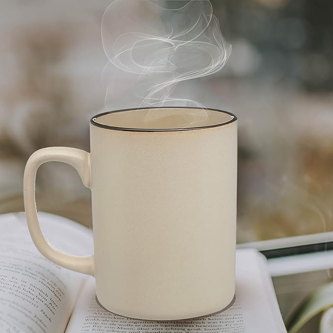 DISCOUNT PROMOS El Grande Matte Ceramic Mugs 20 oz. Set of 12, Bulk Pack - Perfect for Tea, Espresso, Cappuccino, Hot Cocoa - Beige