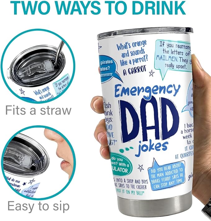 SANDJEST Tumbler For Dad 20oz Dad Jokes Stainless Steel Insulated Tumblers Coffee Travel Mug Funny Cup Gift for Dads Father Papa Birthday Christmas