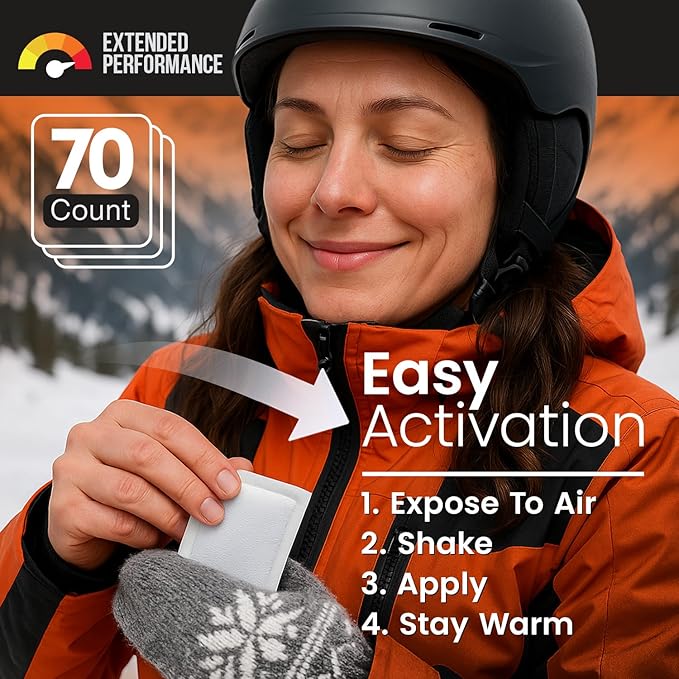 Hand Warmers Variety Set - 70 Count Ultimate Value Pack – 10 XL Body Warmers, 10 Pairs Hand Warmers, 20 Pairs Toe Warmers with Adhesive – Air Activated Heat Packs for Cold Weather and Outdoors