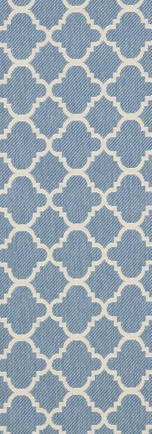SAFAVIEH Washable Rug Outdoor Courtyard Collection - 2'3" x 6'7" Runner, Blue & Beige, Non-Shedding & Easy Cleaning, Ideal for Patio, Entryway, Mudroom, Hallway, Kitchen (CY6918-243)