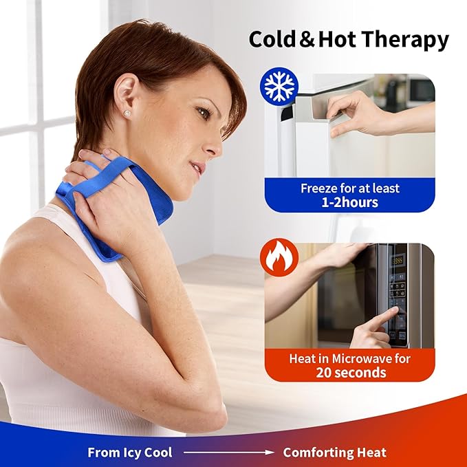 Gel Ice Pack for Injuries Reusable Soft Freezer Ice Bag with Strap- Hot Cold Compress Packs for Swelling Bruises Surgery Knee Shoulder Foot Back Ankle Neck Elbow Wisdom Tooth-2 Pack
