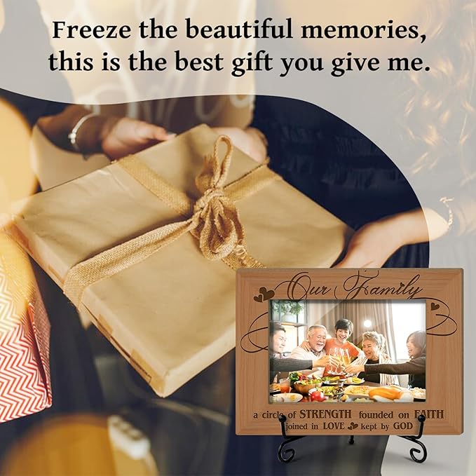 Family Gifts - Family Frame Wooden Photo Frame, Gifts For Christmas Halloween Tabletop Display 4x6 Photo Home Decor Party Decor Rustic Picture Frames With Stand for Mother Father Grandparents -21