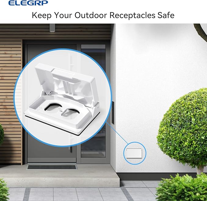 ELEGRP Horizontal Outdoor Cover for Duplex Receptacles, Weatherproof Wall Plate, Outdoor Electrical Outlet Cover, Standard Size 1-Gang 4.77” x 2.97”, Thermoplastic, 1 Pack, White