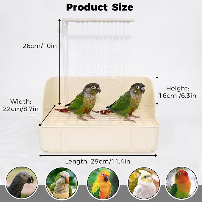 Automatic Parakeet Bird Bath with Pump & Control Valve for Tame Birds | Large Bird Shower Fountain Indoor Bathtub, Parrot Bath Tub Faucet for Pet Birds, Cockatiel, African Grey, Conure, Lovebird
