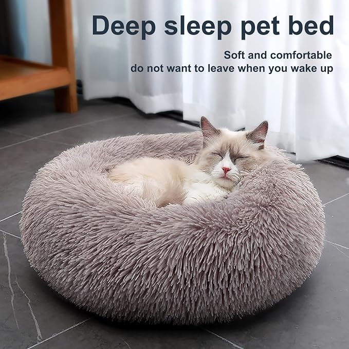 Dog Bed for Small Medium Large Dogs Cats, 20 inch Calming Washable-Round Cozy Soft Pet Bed for Puppy and Kitten with Slip-Resistant Bottom