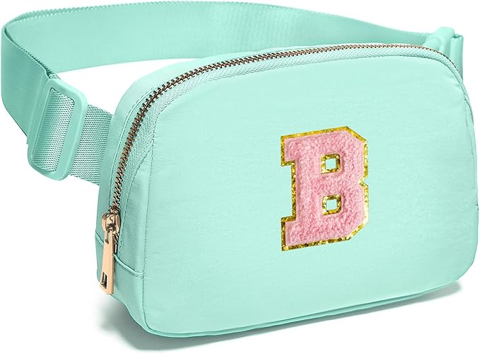 Gitus Belt Bag Fanny Pack Crossbody Bags with Initial Letter Patch Cute Stuff Birthday Gifts for Teenager Girls Trendy Preppy Stuff for Teen Girls Cool Stuff for Teens (Mint Green-B)