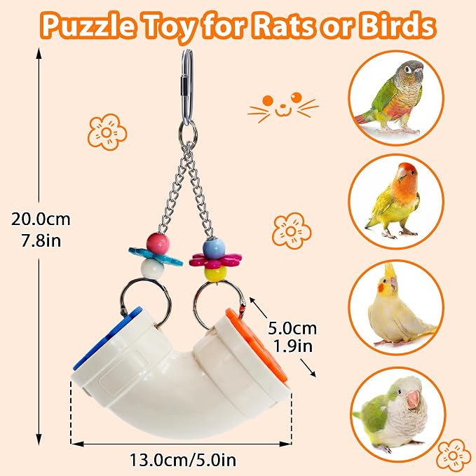 Rat Enrichment Foraging Toy, Wide Opening for More Treats, Easy-Clean | Slow Feeder Hanging Fancy Cage Puzzle Toy for Rats & Mice, Inspires Foraging Instincts to Relieve Boredom and Keep Healthy