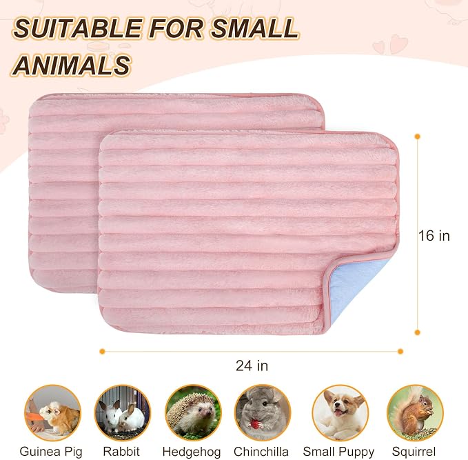 BEAUTYZOO 2Pack Guinea Pig Cage Liners, Washable Fleece Cage Bedding 16x24 | Super Absorbent,Leakproof 3-Layer, Non-Slip Backing, Soft Fleece Surface,for Small Animals Rabbit Hamster Rat, 2Pack 16"x24"