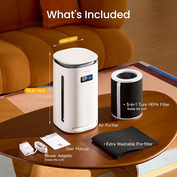 Pro-Level Air Purifier for Home Pets, No More Pet Floating Fur, Dander & Odor Worries, 360° Wide Intake, H13 True HEPA, Auto/Pet Mode & Washable Pre-Filter,Ultra Quiet for Bedroom/Large Room