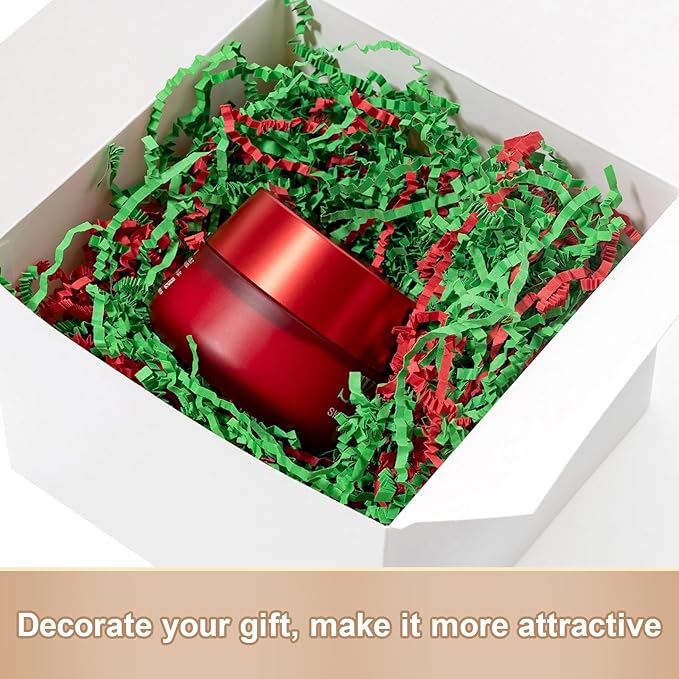Wowxyz 2 LB Crinkle Cut Paper Shred Green & Red Crinkle Shredded Paper - Gift Box Baskets Bag Filler - Confetti Stuffing for Birthday, Holiday Gift Packaging Wrapping