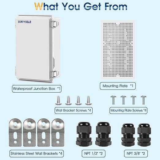 Waterproof Outdoor Project ABS Plastic Junction Box IP67 Weatherproof Dustproof Enclosure with Hinged Cover, Mounting Plate,Wall Brackets for Power Project (11"X7.5"X5.5")