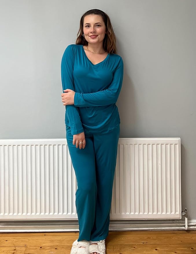 Ekouaer Womens 2 Pack Pajama Set Long Sleeve Pajamas Top and Pants V Neck Pjs Set Soft Loungewear with Pockets