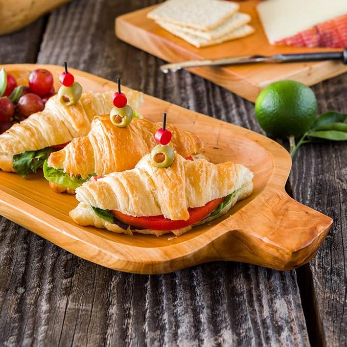 Restaurantware Nature Tek 14.5 x 7.2 x 1.1 Inch Oval Tray 1 Handmade Round Food Tray - Shatterproof Chip-Resistant Natural Wood Round Tray With Handles Lightweight For Food And Decor