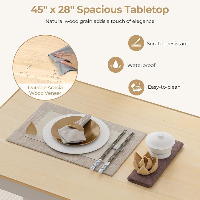Tangkula Dining Table Set for 4, Solid Wood, Farmhouse Dinette Set w/Rubber Wood Legs, Compact Dining Table and Chairs Set for Kitchen, Dining Room (Natural+White)