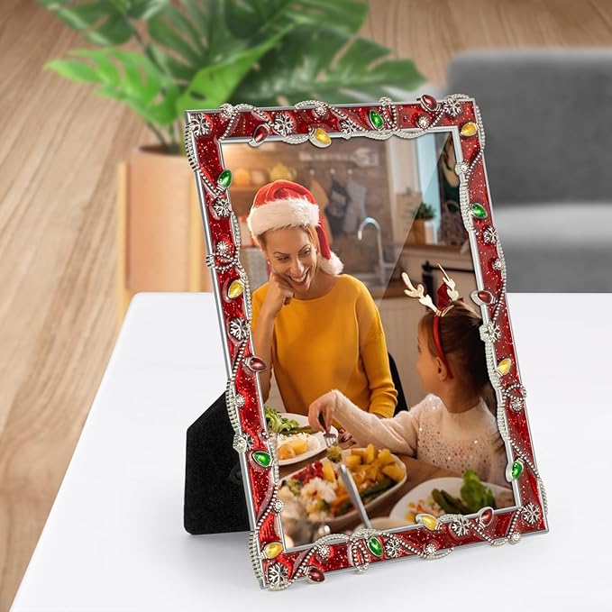 LARAINE 5x7 Picture Photo Frame Christmas Metal 2025 Christmas High Definition Display Pictures for Tabletop Home Decorative Holiday Gift (Red, 5x7)